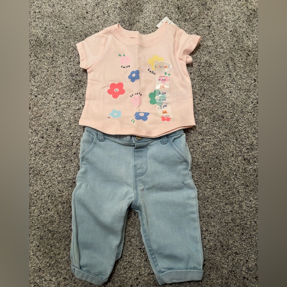 Garanimals Pink Floral Top with Light Blue Denim Pants